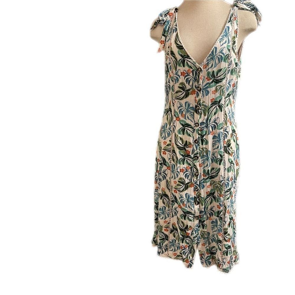 Lost + Wander Womens Dress Large Maxi Long Jungle Floral Straps Linen Boho
